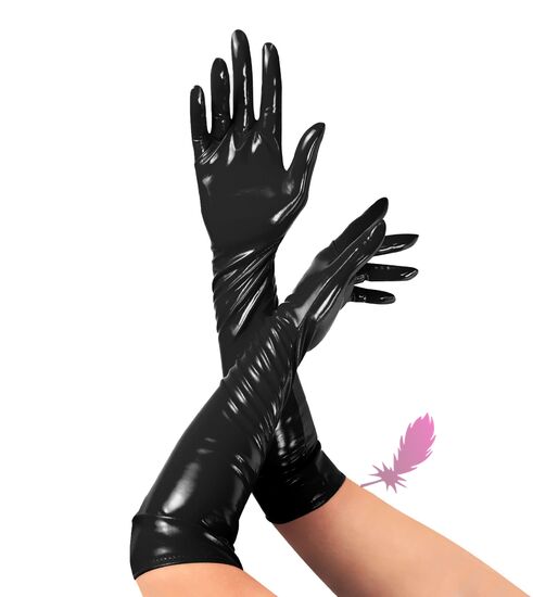 Глянцевые виниловые перчатки черного цвета Art of Sex - Lora - фото0