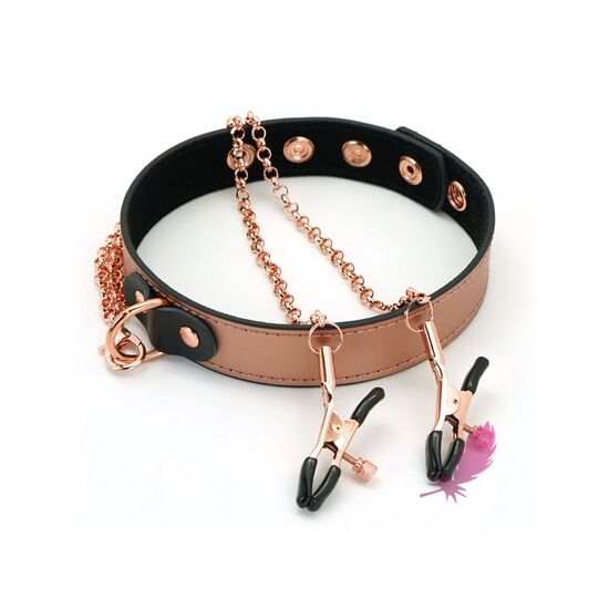 Нашийник із затискачами Liebe Seele Rose Gold Memory Collar with Nipple Clamps - фото0