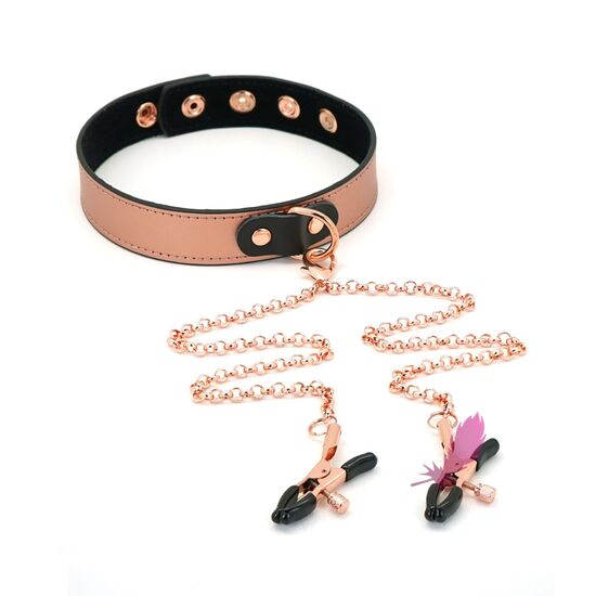 Нашийник із затискачами Liebe Seele Rose Gold Memory Collar with Nipple Clamps - фото1