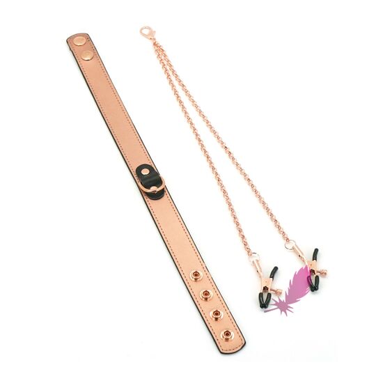 Нашийник із затискачами Liebe Seele Rose Gold Memory Collar with Nipple Clamps - фото3