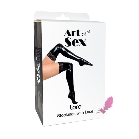 Сексуальные виниловые чулки Art of Sex - Lora с кружевом - фото1