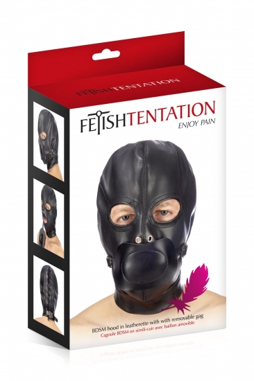 Закрытая маска с кляпом БДСМ Fetish Tentation BDSM hood with removable gag - фото1