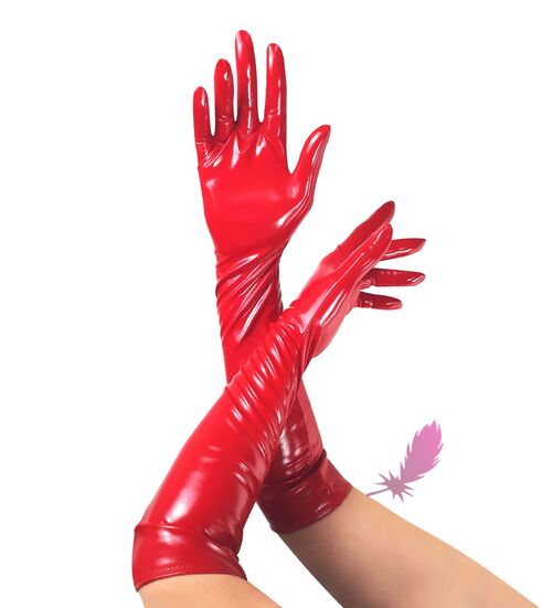 Глянцеві вінілові рукавички червоного кольору Art of Sex - Lora - фото0