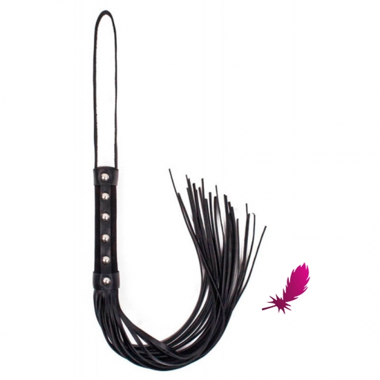 Класическая плеть с маской Angel Touch с черной замшевой ручкой - фото0