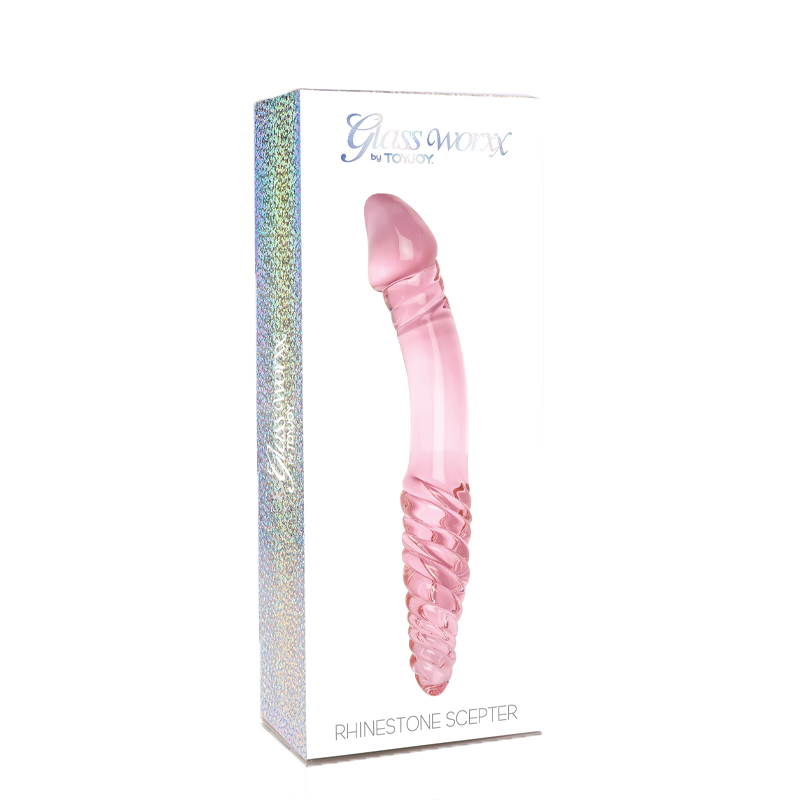 Скляний фалоімітатор з реалістичним рельєфом Glass Worxx Rhinestone Scepter