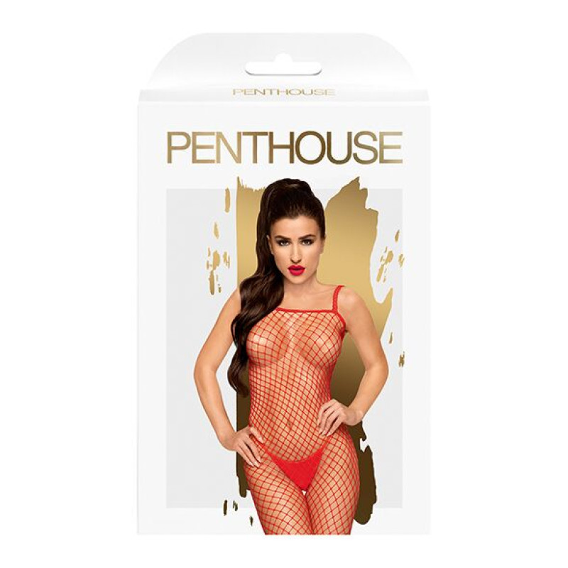 Бодистокинг в крупную сетку Penthouse красный