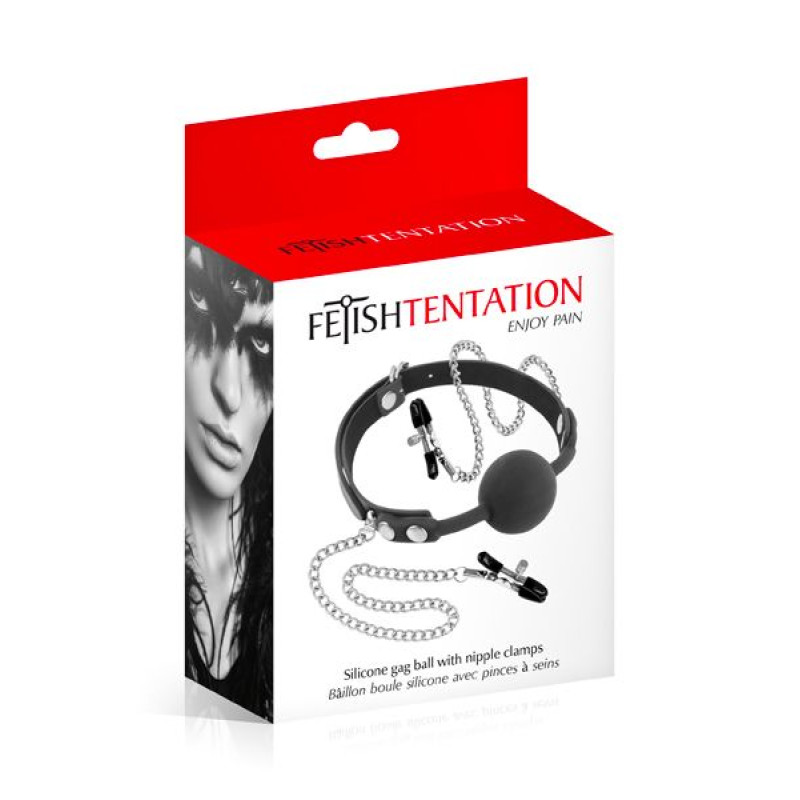 Силиконовый кляп с зажимами для сосков Fetish Tentation
