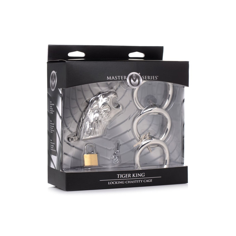 Пояс вірності Master Series: Tiger King Cock Cage With Lock, три кільця, замок, три ключі