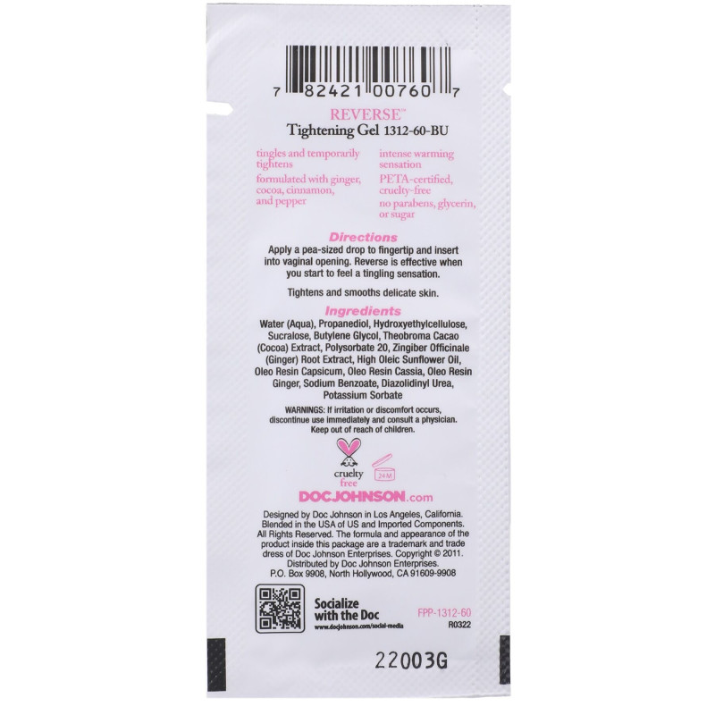 Пробник крему для звуження піхви Doc Johnson Reverse - Tightening Gel For Women (7 гр)