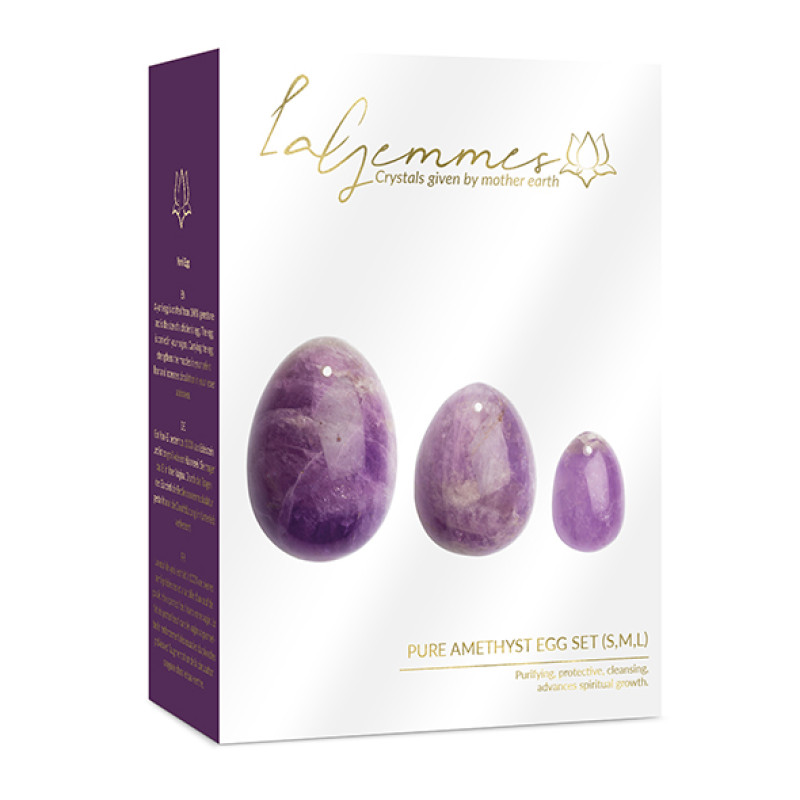 Набір вагінальних яєць з натурального каменю Yoni Egg Аметист (L-M-S)