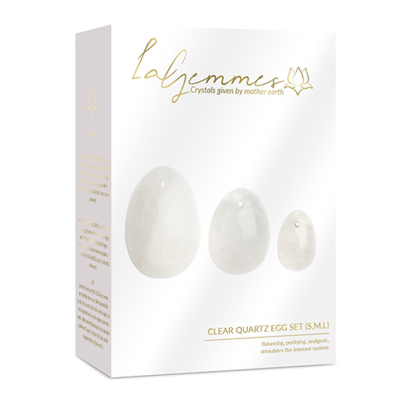 Набір вагінальних яєць з натурального каменю Yoni Egg Білий Кварц (S-M-L)