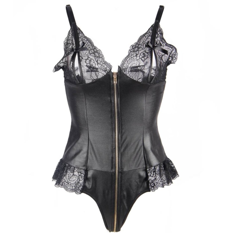 Боди с кружевной баской Queen Lingery Leather Stitching Teddy