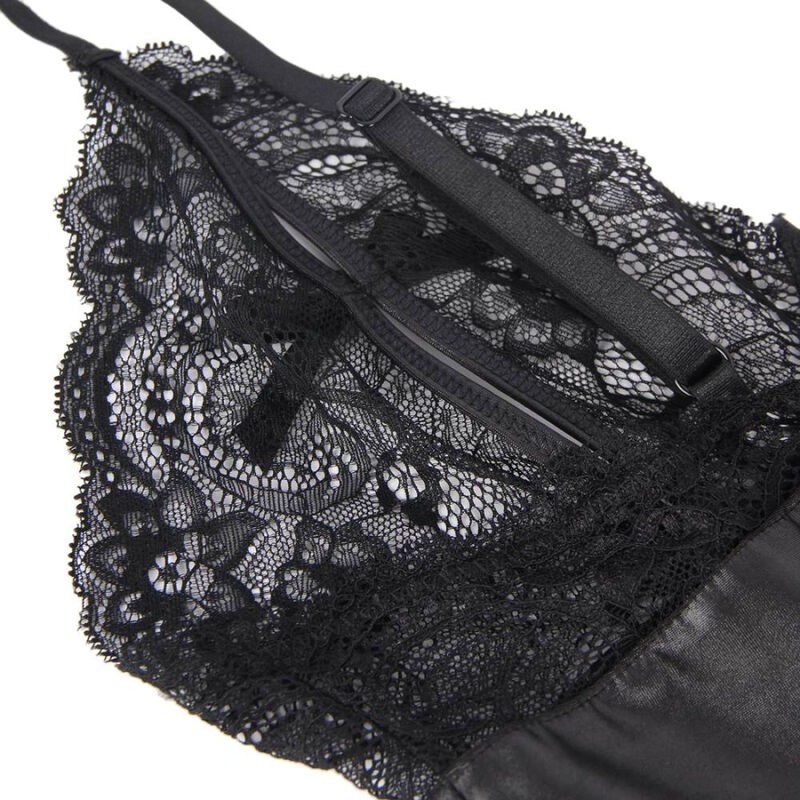 Боди с кружевной баской Queen Lingery Leather Stitching Teddy
