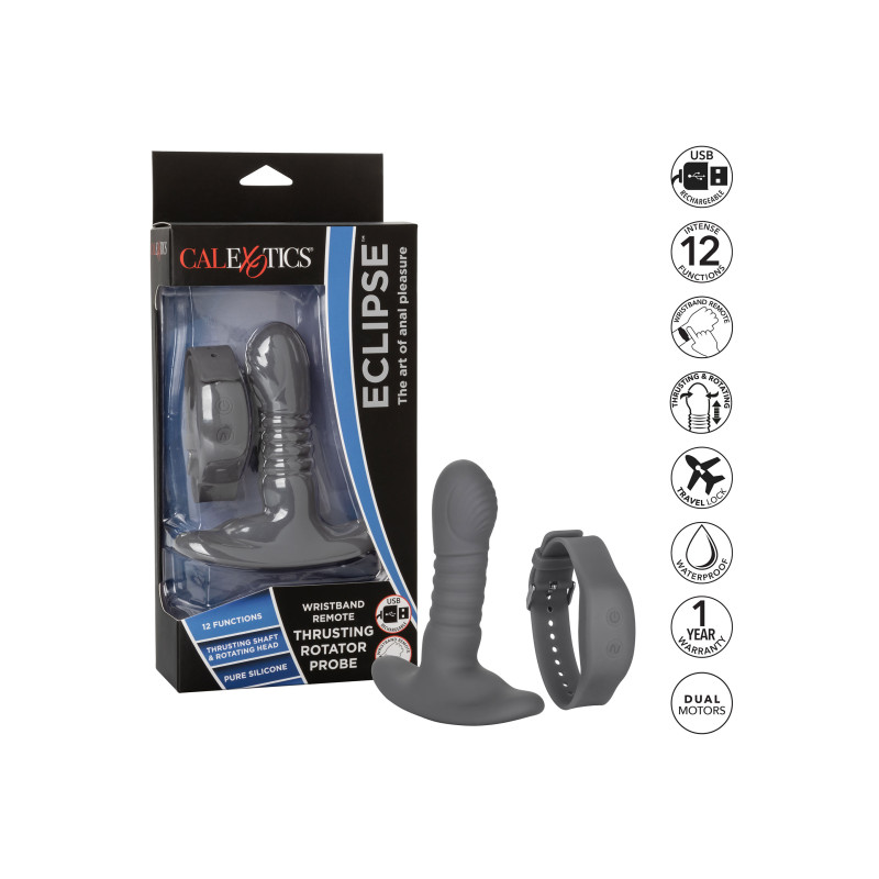 Массажер простаты с пультом ДУ Calexotics Eclipse Wristband Remote Thrusting Rotator Probe