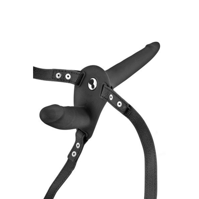 Двойной страпон с вибрацией Fetish Tentation Vibrating Strap-On
