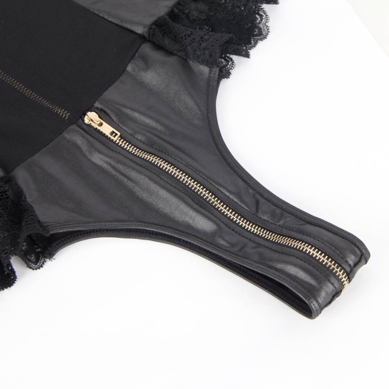 Боди с кружевной баской Queen Lingery Leather Stitching Teddy