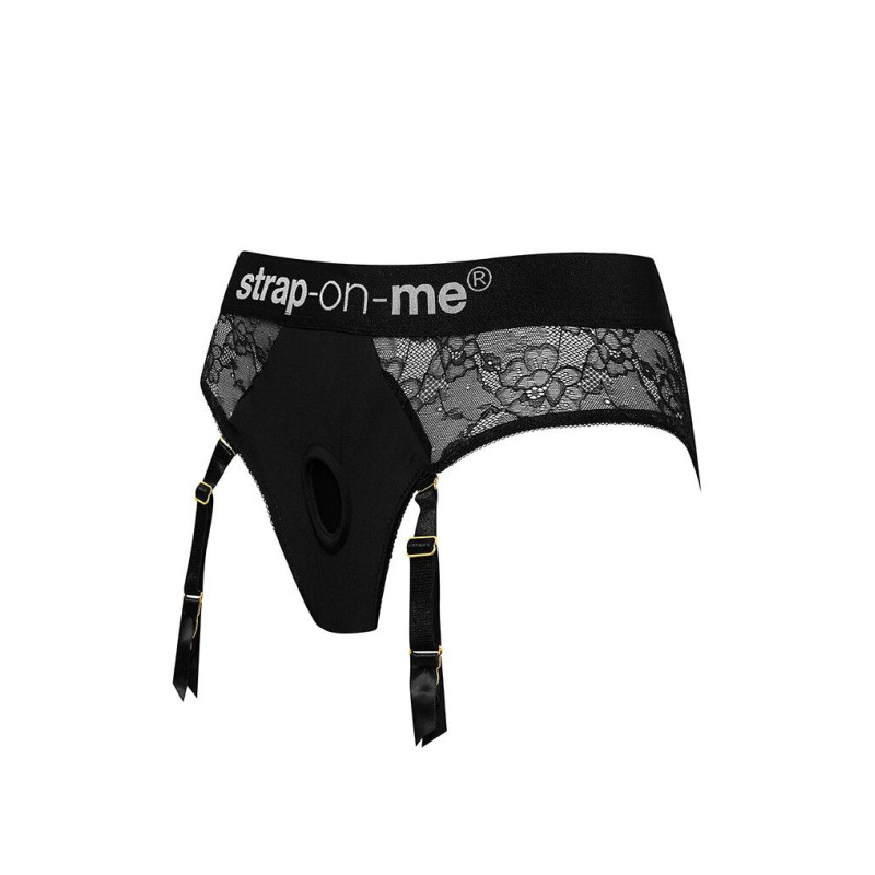 Кружевные трусы для страпона с подвязками для чулок Strap-On-Me DIVA HARNESS