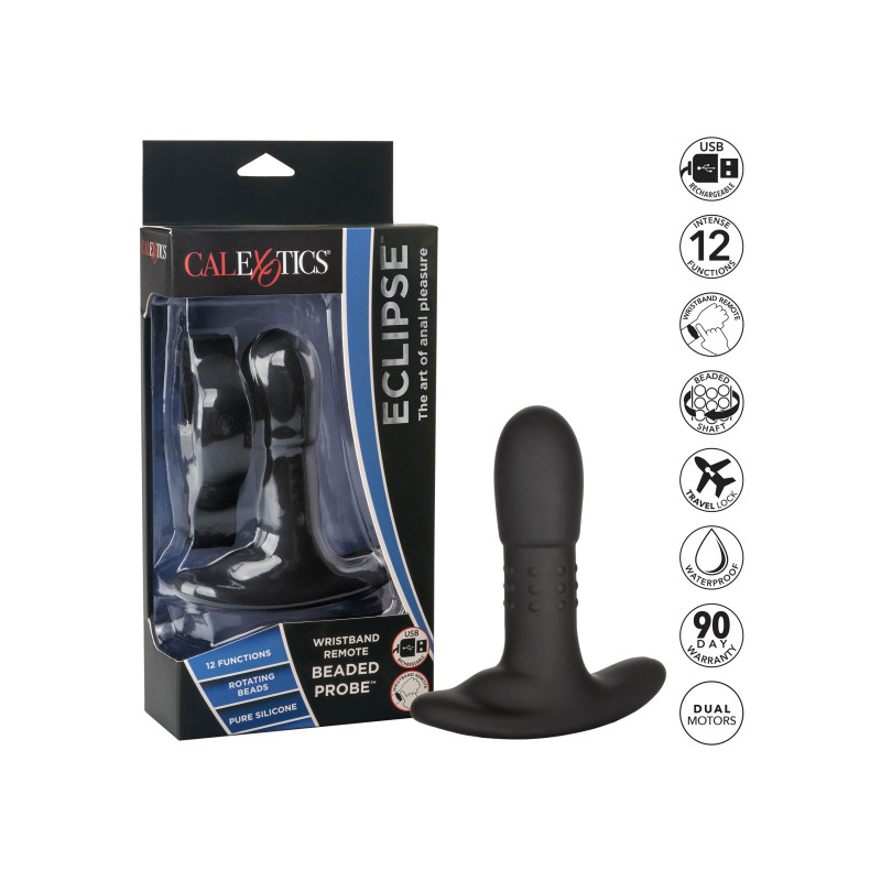 Массажер простаты с пультом ДУ CalExotics Eclipse Wristband Remote Beaded Probe