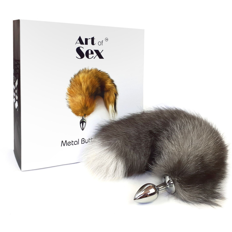 Металева анальна пробка з хвостом із натурального хутра Art of Sex size M