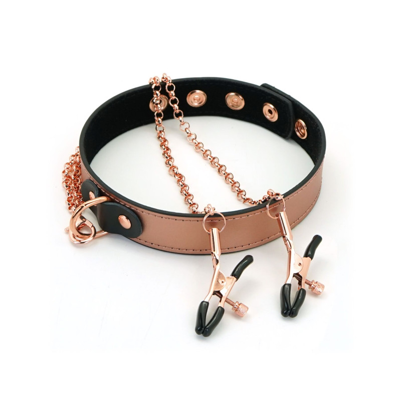 Ошейник с зажимами Liebe Seele Rose Gold Memory Collar with Nipple Clamps