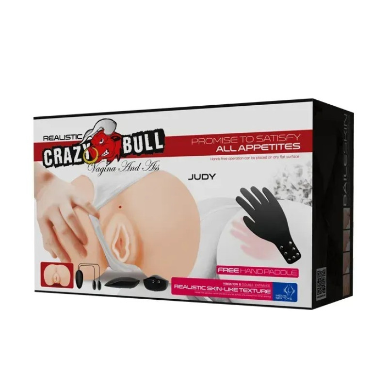 Реалистичный мастурбатор полуторс с двумя входами и вибрацией Crazy Bull Judy