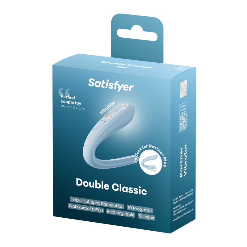 Вібратор для пар Satisfyer Double Classic Light Blue з одним моторчиком Вібратор для пар Satisfyer Double Classic Light Blue з одним моторчиком