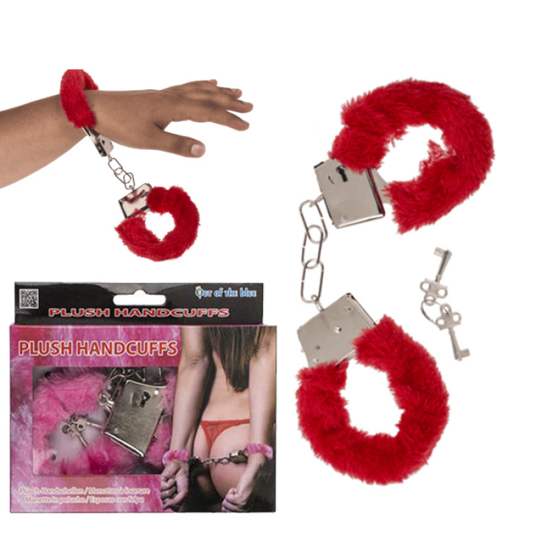 Червоні наручники з хутром Plush Handcuffs With Keys Red Червоні наручники з хутром Plush Handcuffs With Keys Red