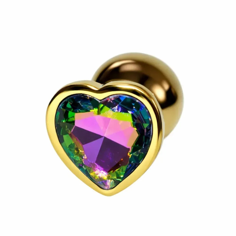 Анальная пробка ALUME, S, металлическая золотистая с разноцветным камнем в форме сердца. Анальная пробка ALUME, S, металлическая золотистая с разноцветным камнем в форме сердца.