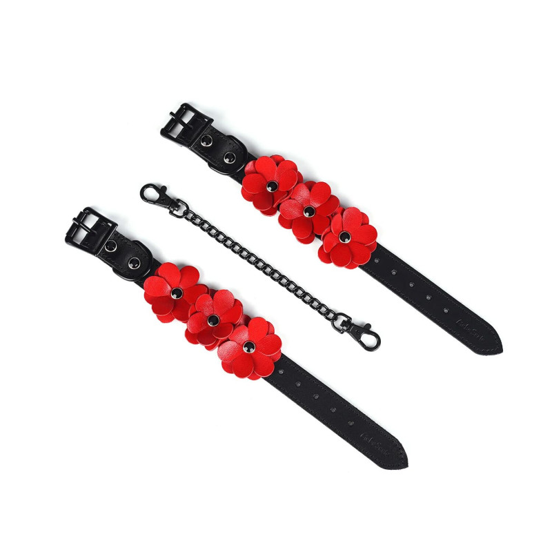 Наручники Liebe Seele Flower Rhythm - Black and Red Leather Flowers Hand Cuffs Наручники Liebe Seele Flower Rhythm - Black and Red Leather Flowers Hand Cuffs