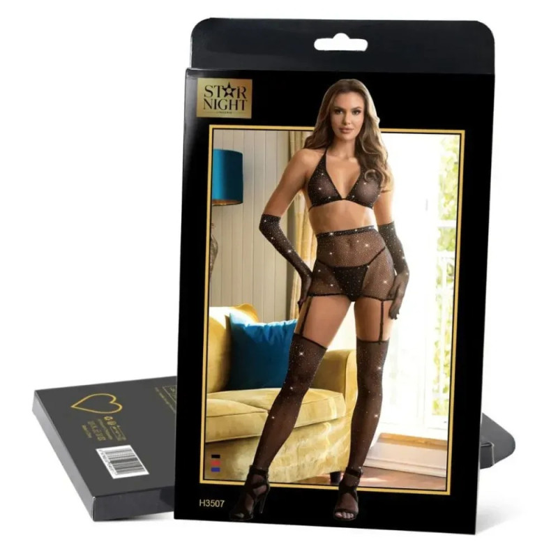 Комплект белья в сеточку со стразами Star Night