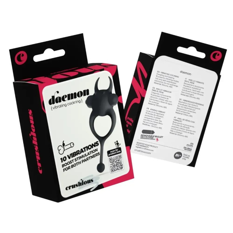 Виброкольцо CRUSHIOUS Daemon с рожками и хвостиком, 10 режимов, черное Виброкольцо CRUSHIOUS Daemon с рожками и хвостиком, 10 режимов, черное