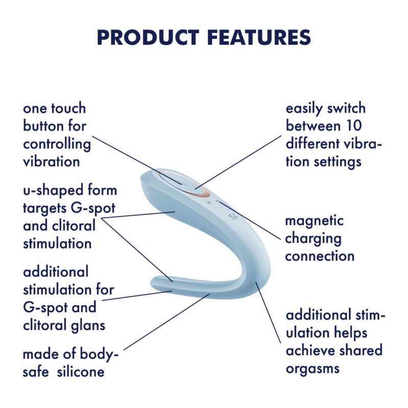 Вібратор для пар Satisfyer Double Classic Light Blue з одним моторчиком Вібратор для пар Satisfyer Double Classic Light Blue з одним моторчиком