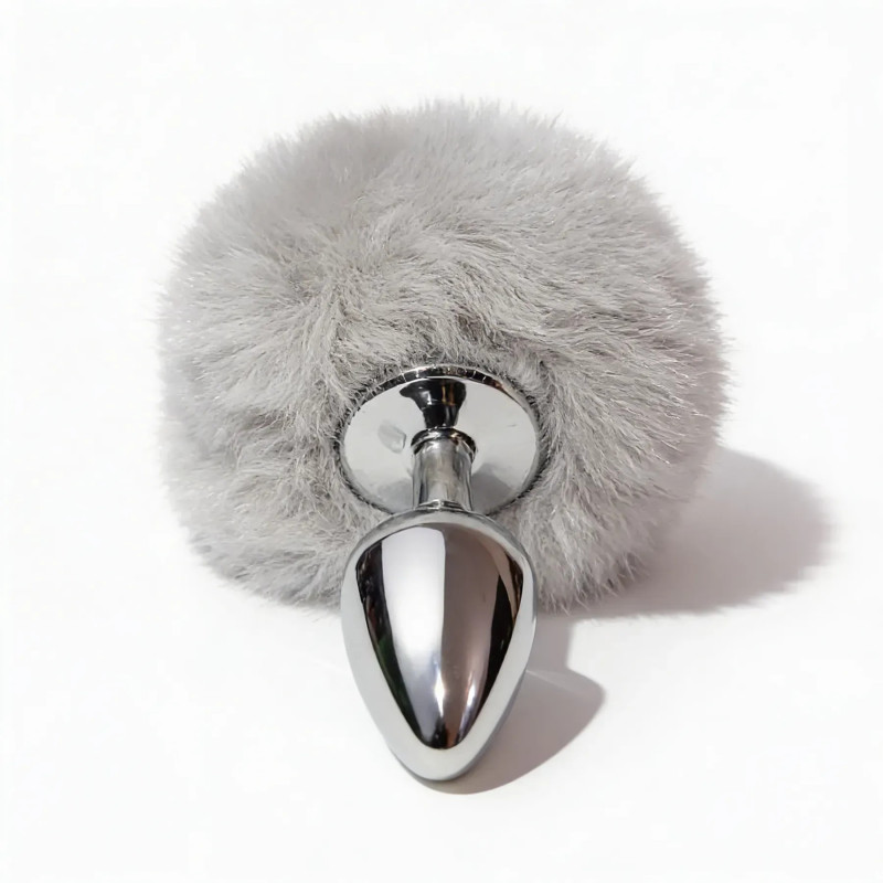 Анальна пробка ALUME, S, срібна  з сірим хвостом