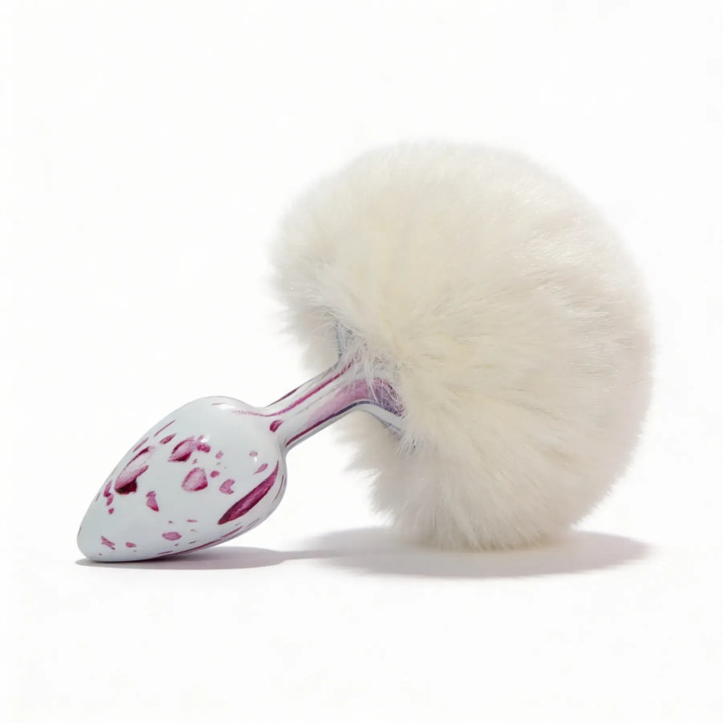 Анальна пробка з візерунком ALUME, S, металева біла з білим хвостом Анальна пробка з візерунком ALUME, S, металева біла з білим хвостом