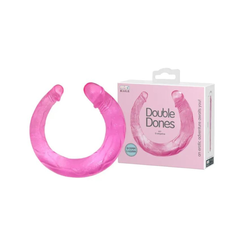 Двосторонній фалоімітатор BAILE Double Dones, рожевий, 42 × 3,5 см