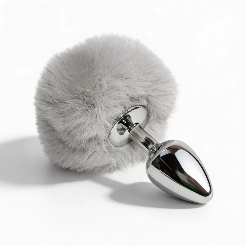 Анальна пробка ALUME, S, срібна  з сірим хвостом