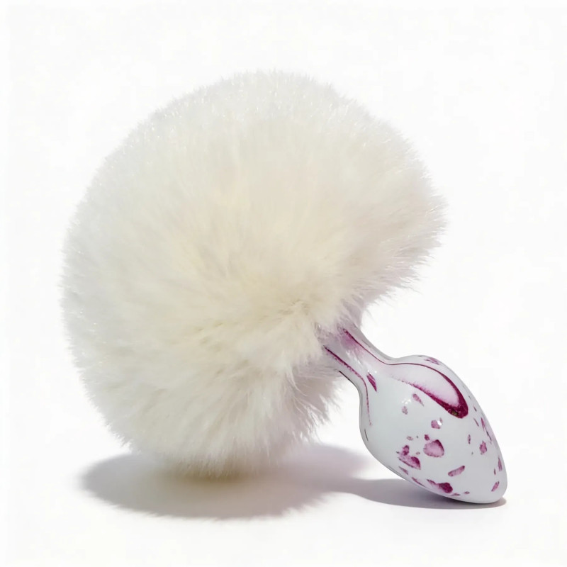 Анальна пробка з візерунком ALUME, S, металева біла з білим хвостом Анальна пробка з візерунком ALUME, S, металева біла з білим хвостом