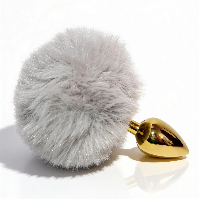 Анальна пробка ALUME, S, золота із сірим хвостом