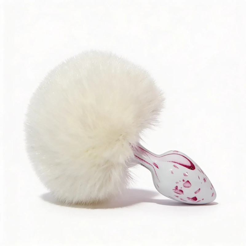 Анальна пробка з візерунком ALUME, S, металева біла з білим хвостом Анальна пробка з візерунком ALUME, S, металева біла з білим хвостом