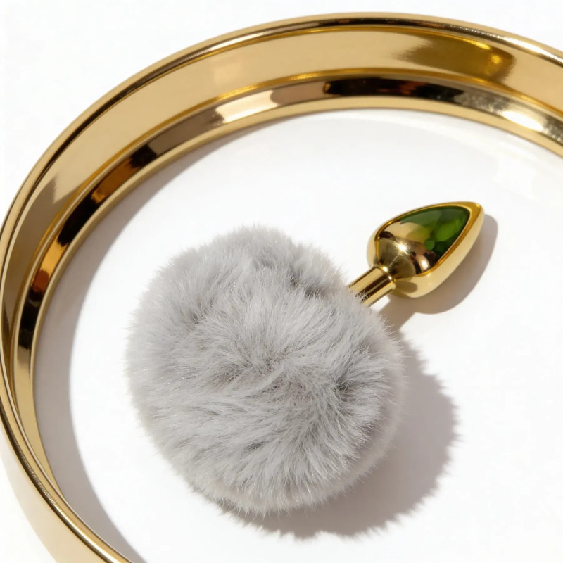 Анальна пробка ALUME, S, золота із сірим хвостом