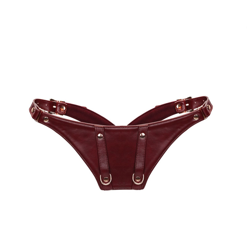 Шкіряні трусики для вібратора Liebe Seele Wine Red Forced Orgasm Strop