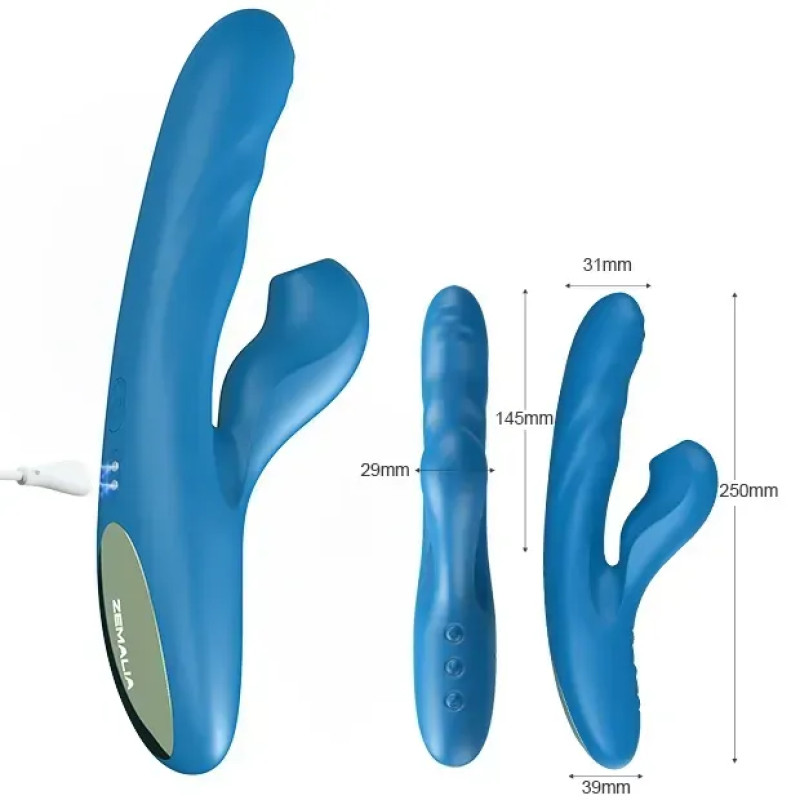 Вібратор-кролик BeYourLover OTTO з вакуумом, підігрівом і фрикціями, синій