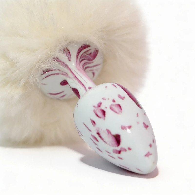 Анальна пробка з візерунком ALUME, S, металева біла з білим хвостом Анальна пробка з візерунком ALUME, S, металева біла з білим хвостом