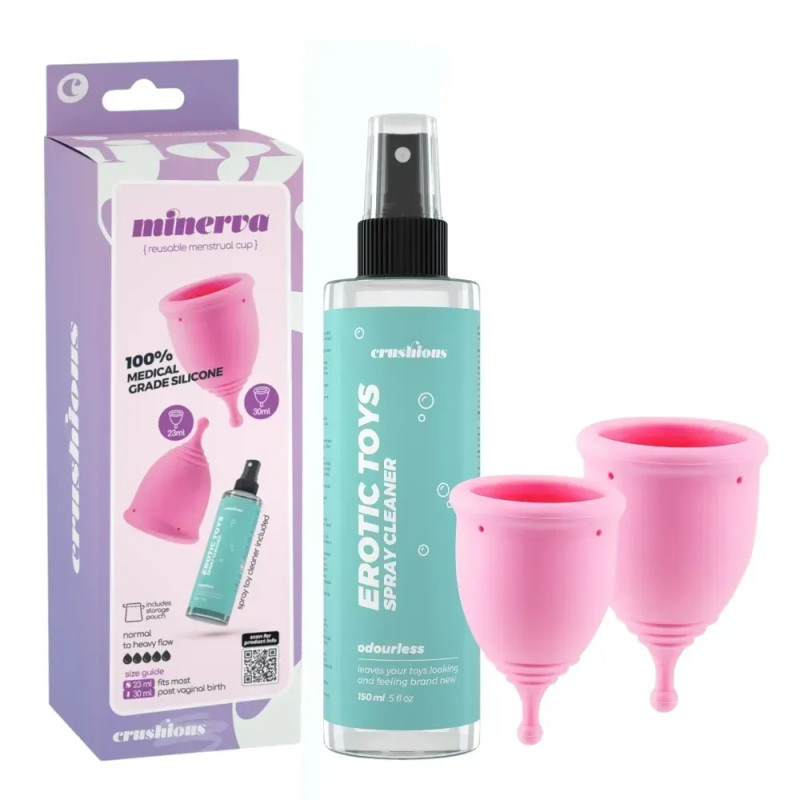 Набір менструальних чаш CRUSHIOUS Minerva, S і L, з чохлом і очищувачем іграшок, 150 мл