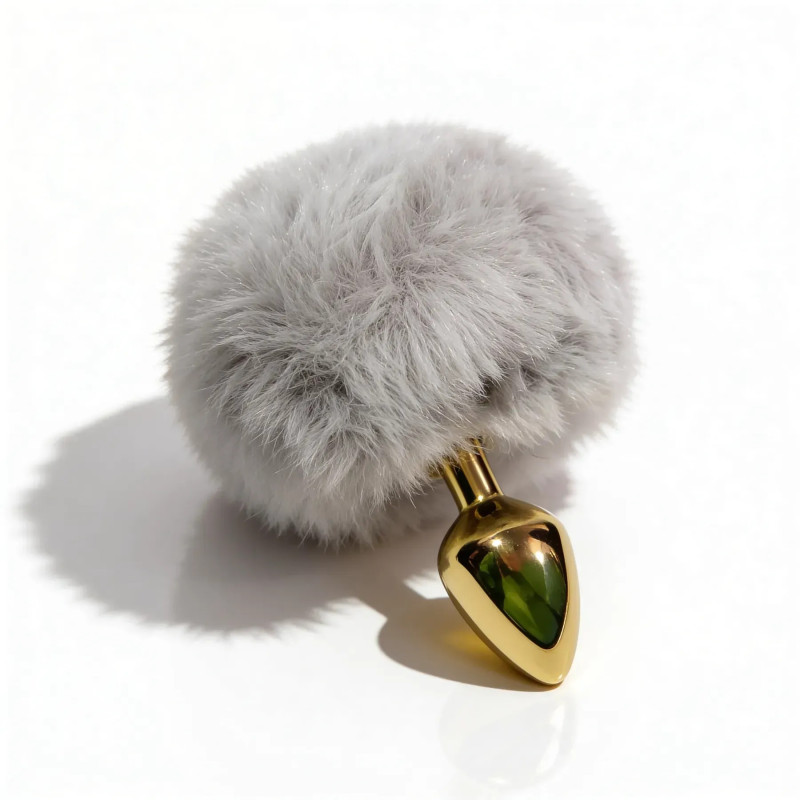 Анальна пробка ALUME, S, золота із сірим хвостом