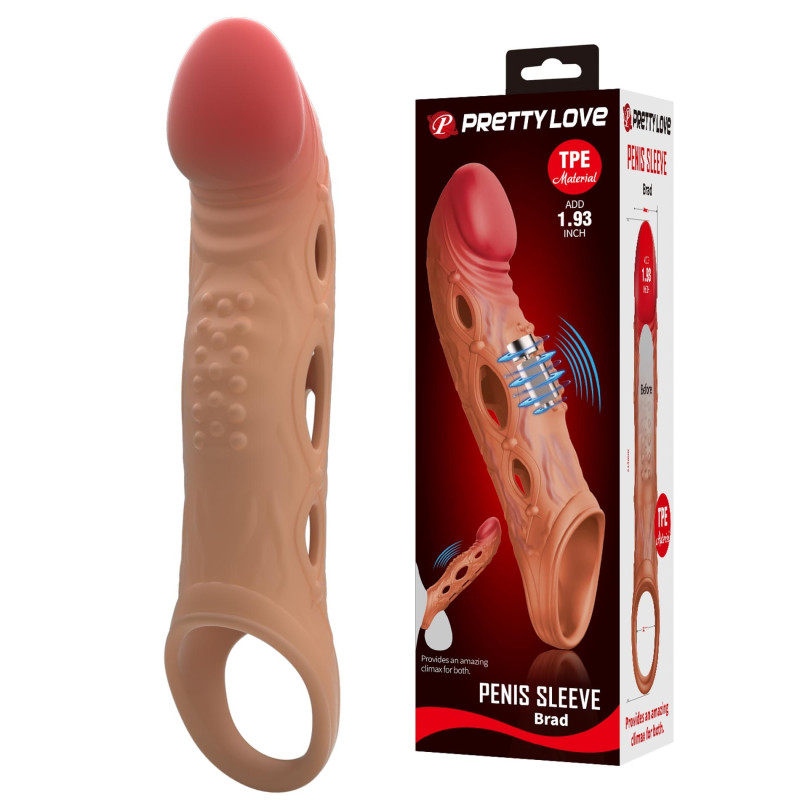 Увеличивающая насадка с вибрацией – Pretty Love Brad Penis Sleeve Latin