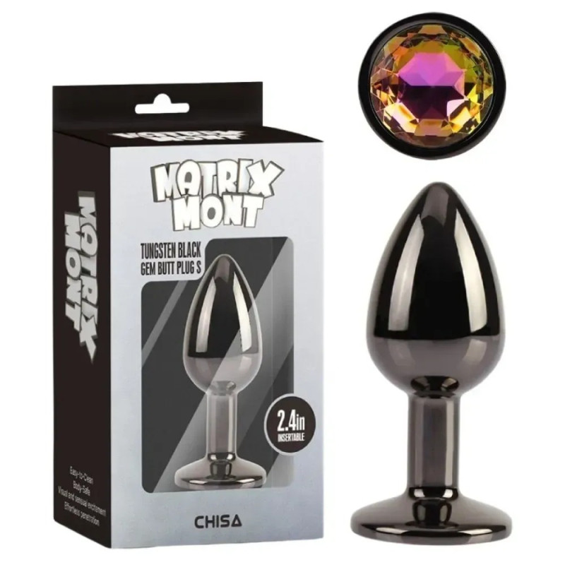 Анальная пробка черный металл с камешком мульти CHISA MATRIX MONT